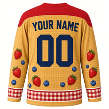 Load image into Gallery viewer, Waffle Day Original Hockey Jersey in Waffle Gold, back view with custom YOUR NAME and 00