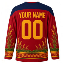 Load image into Gallery viewer, Wangala Original Hockey Jersey in Garo Red, back view with custom YOUR NAME and 00