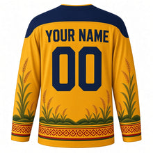Load image into Gallery viewer, Wangala Original Hockey Jersey in Harvest Gold, back view with custom YOUR NAME and 00