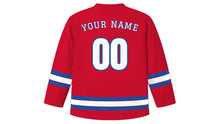 Load image into Gallery viewer, Warsaw Original Hockey Jersey in Red, back view with your name and number