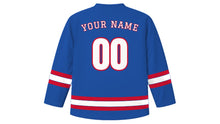 Load image into Gallery viewer, Warsaw Original Hockey Jersey in Royal Blue, back view with your name and number