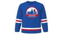 Load image into Gallery viewer, Warsaw Original Hockey Jersey in Royal Blue, front view – custom name and number