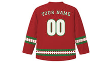 Load image into Gallery viewer, Wassail Day Original Hockey Jersey in Cider Red, back view with your name and number