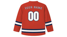 Load image into Gallery viewer, Wellington Original Hockey Jersey in Cable Car Red, back view with your name and number