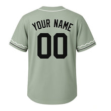 Load image into Gallery viewer, Wind Chimes Milwaukee Baseball Jersey in Back Porch Sage, back view with your name and number – custom block name and number with wave-pattern sleeves