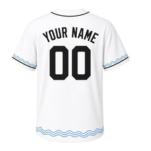 Load image into Gallery viewer, Wind Chimes Milwaukee Baseball Jersey in Breeze White, back view with your name and number – custom block name and number with wave-pattern sleeves