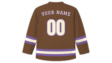 Load image into Gallery viewer, Winnipeg Original Hockey Jersey in Bison Brown, back view with your name and number