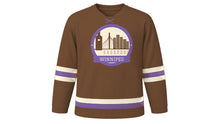 Load image into Gallery viewer, Winnipeg Original Hockey Jersey in Bison Brown, front view – custom name and number