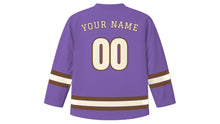 Load image into Gallery viewer, Winnipeg Original Hockey Jersey in Prairie Crocus Purple, back view with your name and number