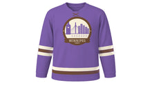 Load image into Gallery viewer, Winnipeg Original Hockey Jersey in Prairie Crocus Purple, front view – custom name and number