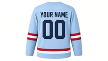 Load image into Gallery viewer, Winter Carnival Original Hockey Jersey in Ice Blue, back view with your name and number