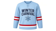 Load image into Gallery viewer, Winter Carnival Original Hockey Jersey in Ice Blue, front view – custom name and number
