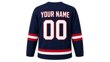 Load image into Gallery viewer, Winter Carnival Original Hockey Jersey in Navy, back view with your name and number