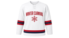 Load image into Gallery viewer, Winter Carnival Original Hockey Jersey in White, front view – custom name and number