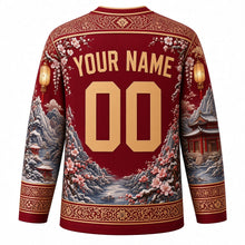 Load image into Gallery viewer, Winter Clothing Festival Original Hockey Jersey in Plum Red, back view with custom YOUR NAME and 00
