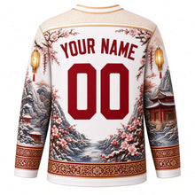 Load image into Gallery viewer, Winter Clothing Festival Original Hockey Jersey in Snow White, back view with custom YOUR NAME and 00