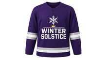 Load image into Gallery viewer, Winter Solstice Original Hockey Jersey in Purple, front view – custom name and number