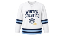 Load image into Gallery viewer, Winter Solstice Original Hockey Jersey in White, front view – custom name and number