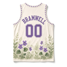 Load image into Gallery viewer, Wisconsin Wood Violet Original Basketball Jersey in Birch Cream, back view with your name and number
