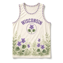 Load image into Gallery viewer, Wisconsin Wood Violet Original Basketball Jersey in Birch Cream, front view – custom name and number