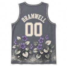 Load image into Gallery viewer, Wisconsin Wood Violet Original Basketball Jersey in Woodland Slate, back view with your name and number
