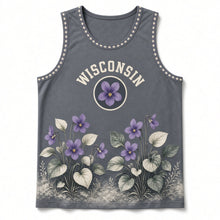 Load image into Gallery viewer, Wisconsin Wood Violet Original Basketball Jersey in Woodland Slate, front view – custom name and number