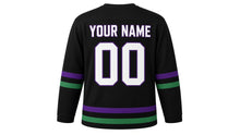 Load image into Gallery viewer, International Women's Day Original Hockey Jersey in Black, back view with your name and number