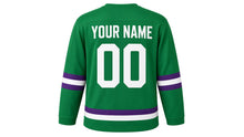 Load image into Gallery viewer, International Women's Day Original Hockey Jersey in Green, back view with your name and number
