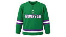 Load image into Gallery viewer, International Women's Day Original Hockey Jersey in Green, front view – custom name and number
