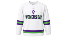 Load image into Gallery viewer, International Women's Day Original Hockey Jersey in White, front view – custom name and number