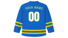 Load image into Gallery viewer, World Environment Day Original Hockey Jersey in Earth Blue, back view with your name and number