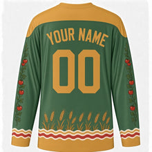 Load image into Gallery viewer, World Food Day Original Hockey Jersey in Harvest Green, back view with custom YOUR NAME and 00
