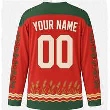 Load image into Gallery viewer, World Food Day Original Hockey Jersey in Tomato Red, back view with custom YOUR NAME and 00