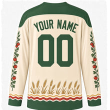 Load image into Gallery viewer, World Food Day Original Hockey Jersey in Cream, back view with custom YOUR NAME and 00