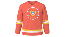 Load image into Gallery viewer, World Kindness Day Original Hockey Jersey in Coral, front view – custom name and number