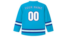 Load image into Gallery viewer, World Water Day Original Hockey Jersey in Aqua Blue, back view with your name and number