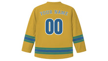 Load image into Gallery viewer, Wuhan Original Hockey Jersey in Crane Gold, back view with your name and number