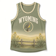 Load image into Gallery viewer, Wyoming Meadowlark Original Basketball Jersey in Sagebrush Green, front view – custom name and number