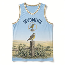 Load image into Gallery viewer, Wyoming Meadowlark Original Basketball Jersey in Big Sky Blue, front view – custom name and number