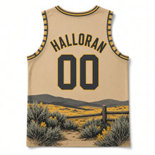 Load image into Gallery viewer, Wyoming Meadowlark Original Basketball Jersey in Prairie Tan, back view with your name and number