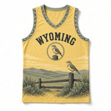 Load image into Gallery viewer, Wyoming Meadowlark Original Basketball Jersey in Meadowlark Yellow, front view – custom name and number