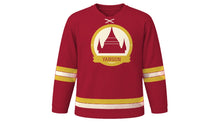 Load image into Gallery viewer, Yangon Original Hockey Jersey in Ruby Red, front view – custom name and number