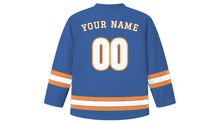 Load image into Gallery viewer, Yerevan Original Hockey Jersey in Ararat Blue, back view with your name and number