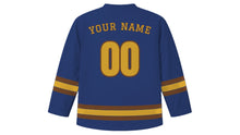 Load image into Gallery viewer, Yogyakarta Original Hockey Jersey in Indigo Batik, back view with your name and number