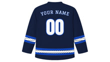 Load image into Gallery viewer, Yom HaAtzmaut Original Hockey Jersey in Navy, back view with your name and number