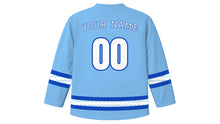 Load image into Gallery viewer, Yom HaAtzmaut Original Hockey Jersey in Sky Blue, back view with your name and number
