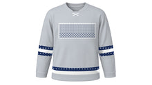 Load image into Gallery viewer, Yom Kippur Original Hockey Jersey in Silver, front view with fine diamond lattice chest band – custom name and number