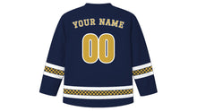 Load image into Gallery viewer, Yule Original Hockey Jersey in Midnight Blue, back view with your name and number