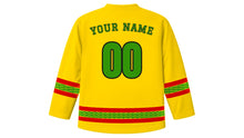 Load image into Gallery viewer, Zimbabwe Independence Day Original Hockey Jersey in Gold, back view with your name and number