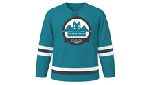 Load image into Gallery viewer, Zurich Original Hockey Jersey in Lake Teal, front view – custom name and number